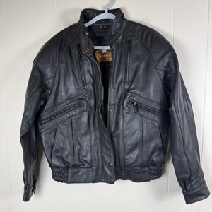 Harley Davidson Leather Motorcycle Jacket Black Full Zip Pockets Size M‎